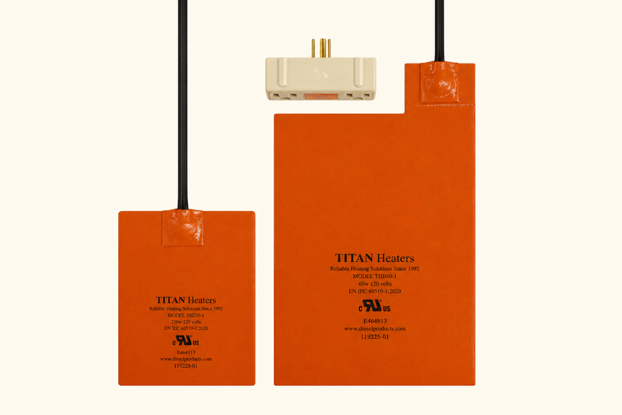 Two TITAN silicone heater pads with a plug-in temperature-controlled outlet