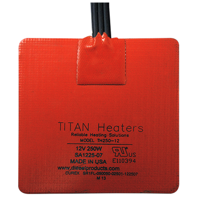 Titan Engine Oil Pan Heater Pad – 12V DC – 250W – 5″ × 5″