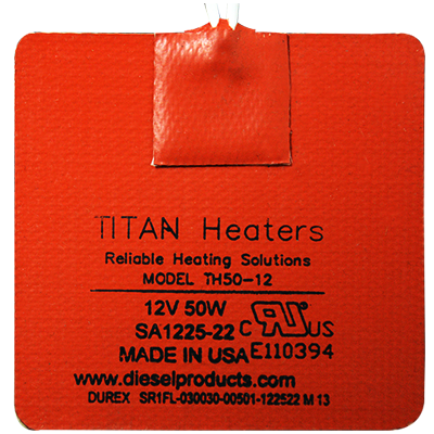 Titan Small Silicone Utility Heater Pad – 12V DC – 50W – 3″ × 3″