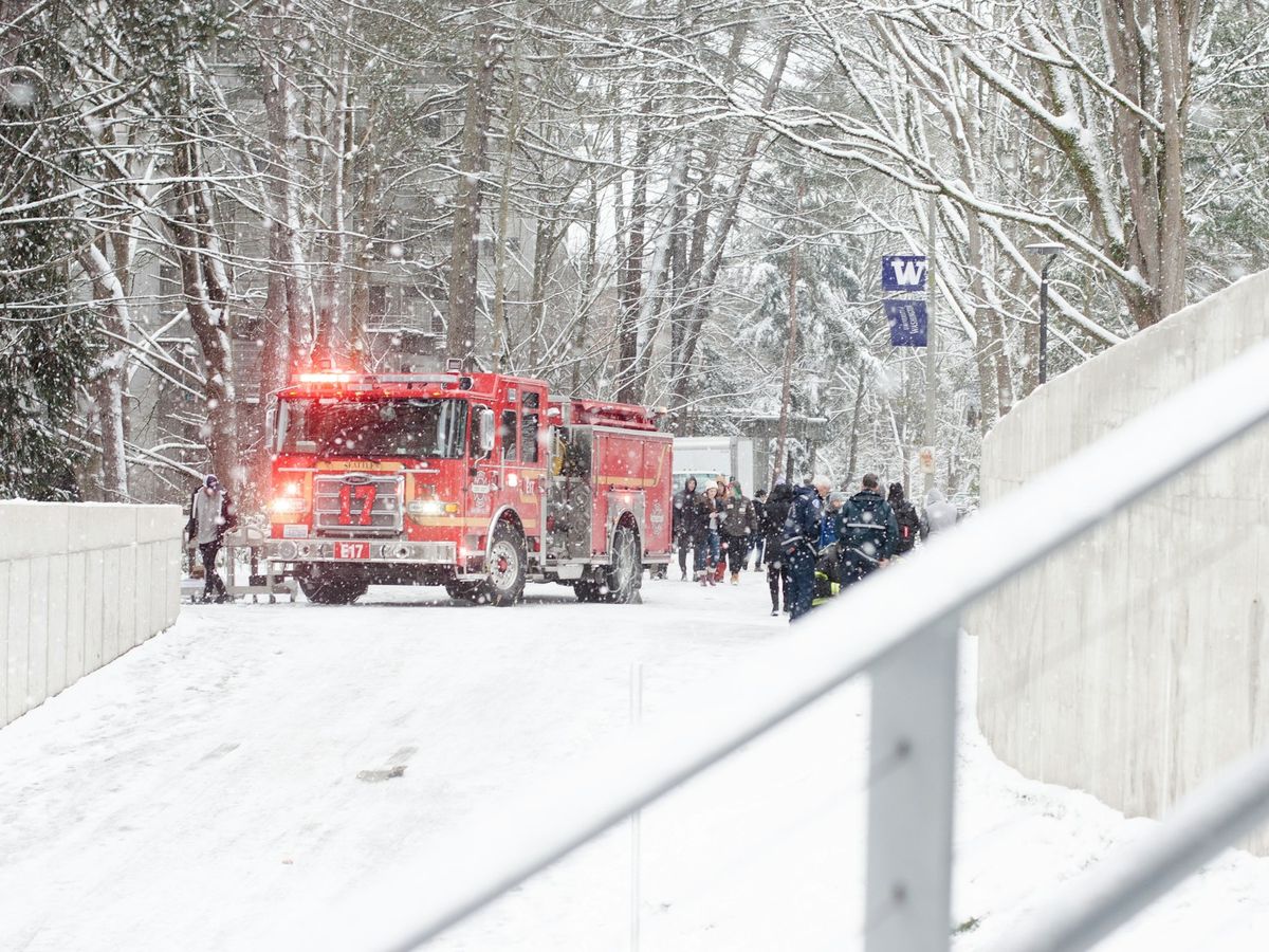 Fire truck on a snowy road