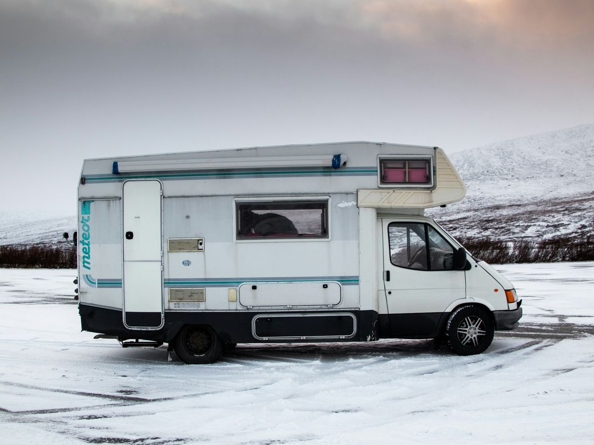 Motorhome parked on snow